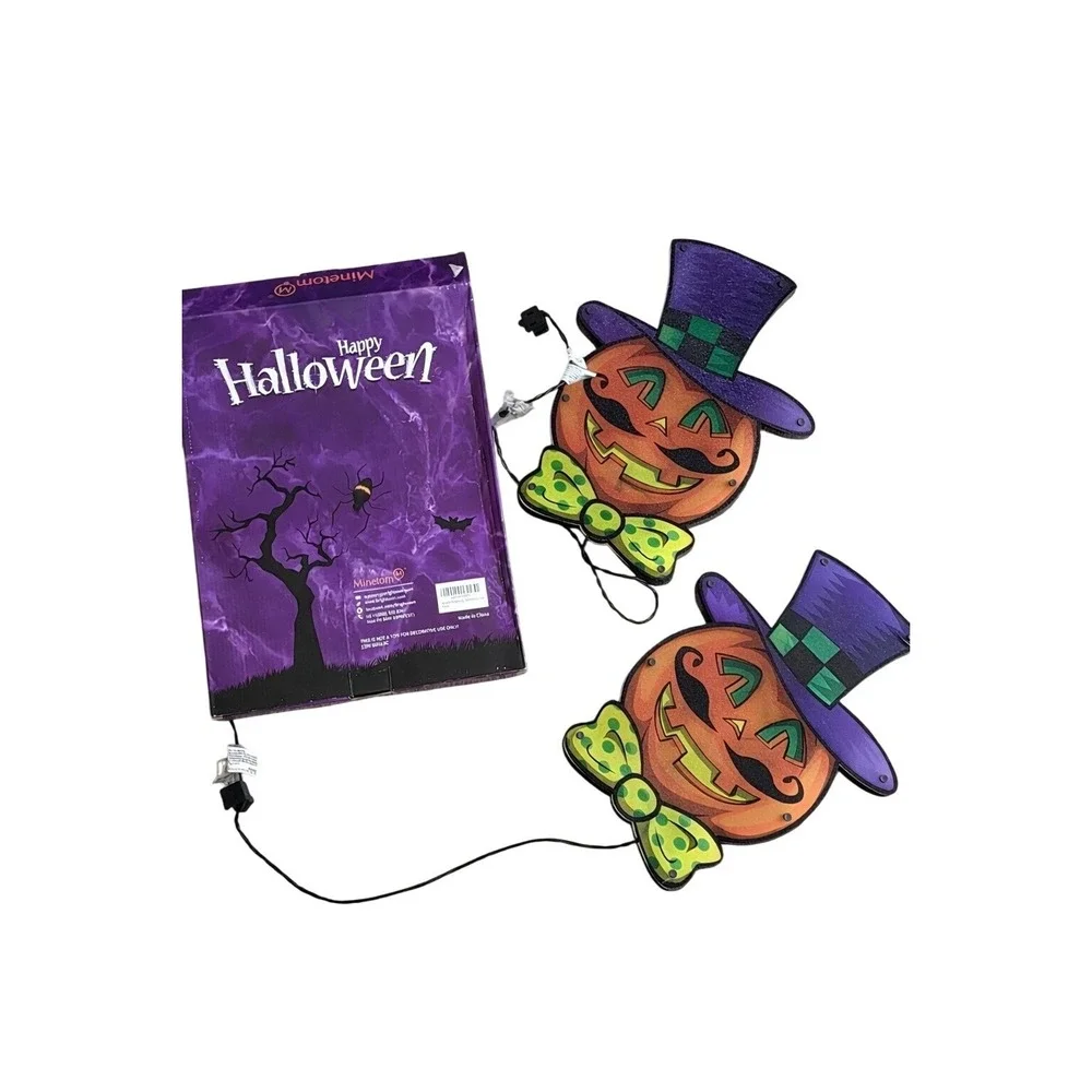 Minetom Halloween Jack-O-Lantern Light-Up Window Decorations Set‎ of 2 Mustache